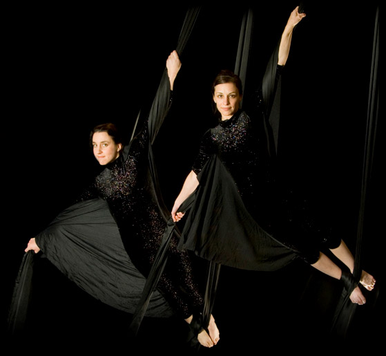 Two aerialists on fabrics